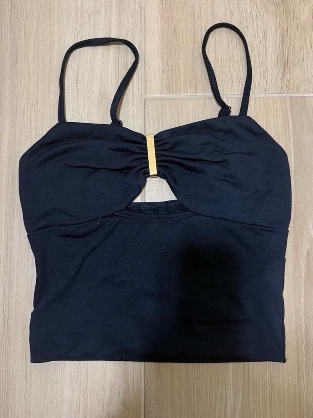 Black Cutout Crop Tank Top with Gold Accent